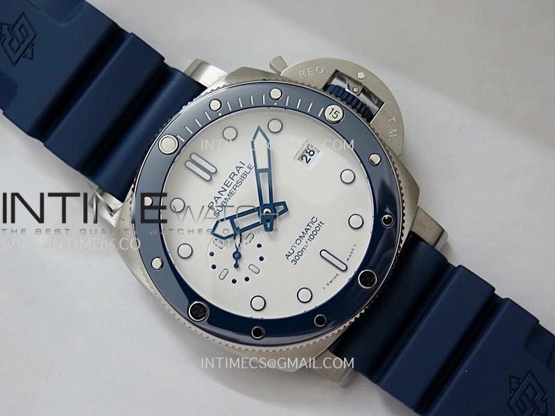 PAM1696 44mm Submersible VSF 1:1 Best Edition White Dial On Blue Rubber Strap P.900 Super Clone